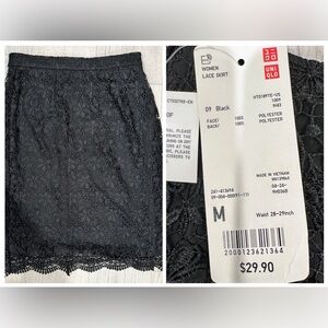 Uniqlo Skirt Womens Large Black Floral Lace Fully Lined Straight Knee Length